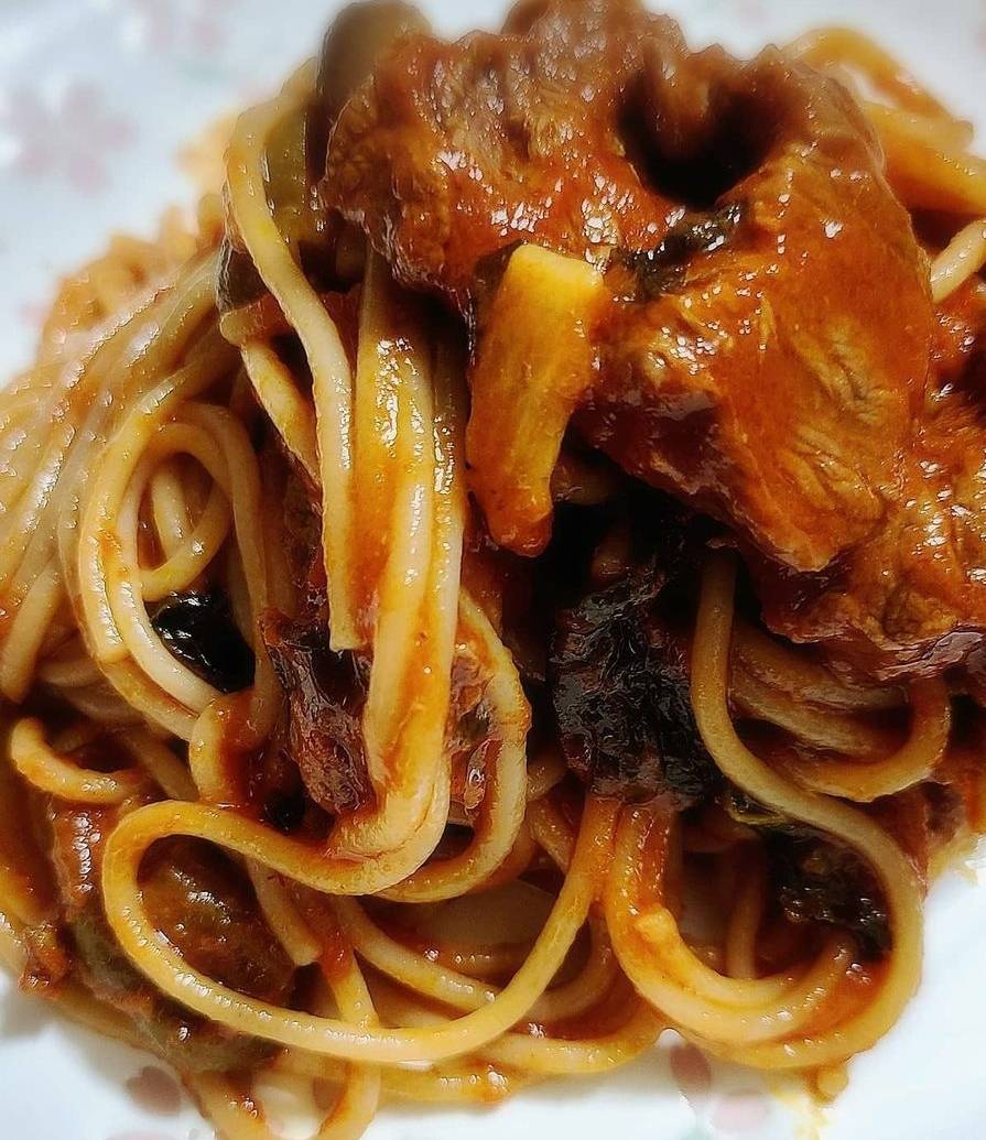 鹿肉煮込みソースの玄米粉パスタ